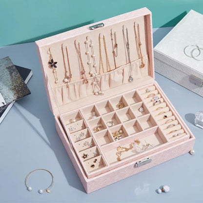 DecorBites™ Leather Jewelry Storage Box Necklace Bracelet Ring Organizer