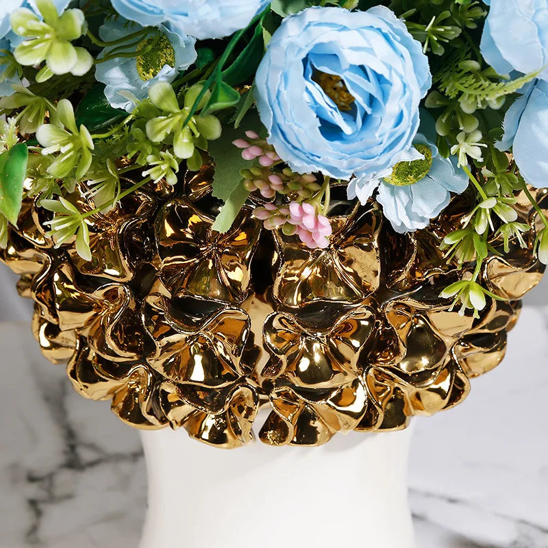 DecorBites™ Golden Flower Ginger Jar Relief Flower Vase Home Decor