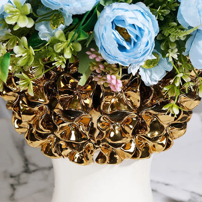 DecorBites™ Golden Flower Ginger Jar Relief Flower Vase Home Decor