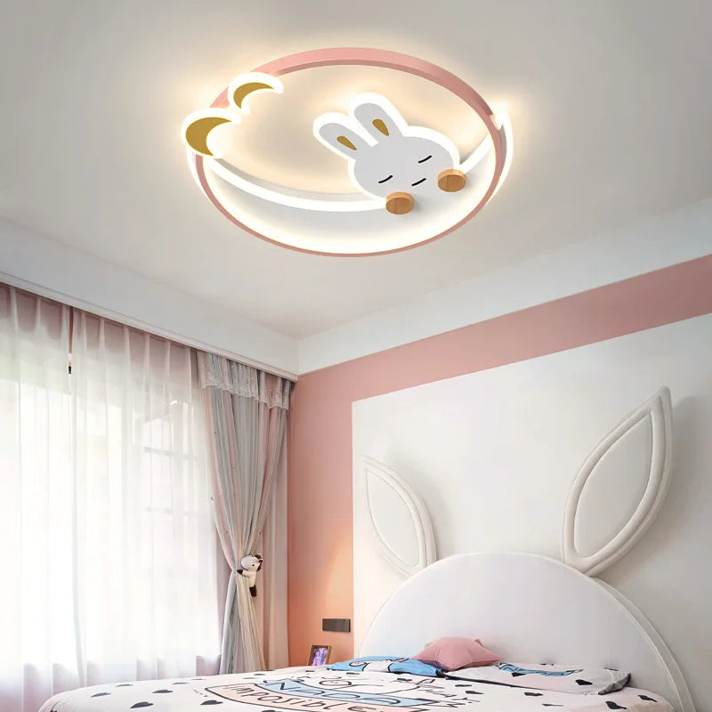 DecorBites™ Kids Crescent Moon Rabbit Ceiling Chandelier LED Bedroom Light