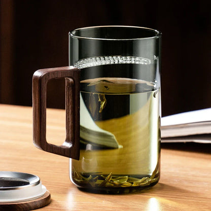 Juego de Tazas de Té de Vidrio Decorbites™ con Asa de Madera y Filtro Lunar