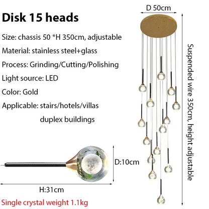 DecorBites™ Gold Crystal Raindrop Chandelier for Staircase Foyer