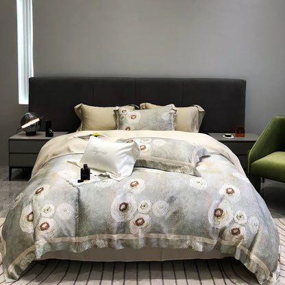 DecorBites™ Eucalyptus Lyocell Flowers Duvet Set with Sheet & Pillowcases