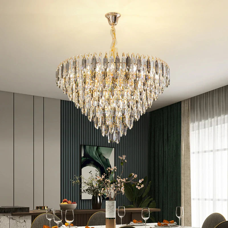 DecorBites™ Crystal Chandelier: Modern Luxury Round Main Lamp for Living Room & Staircase
