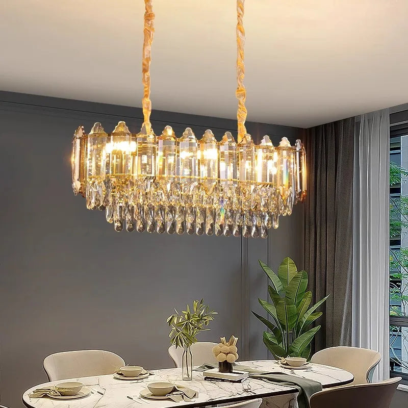 DecorBites™ Gold Amber Crystal Chandelier Lights Modern Room Decor Hanging Lamp