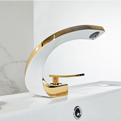 DecorBites™ Gold White Bathroom Basin Faucet Cold Hot Water Mixer Sink Tap