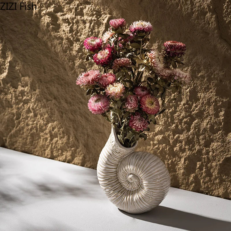 DecorBites™ Conch Ceramic Vase for Aesthetic Desk Decor and Flowers Arrangement