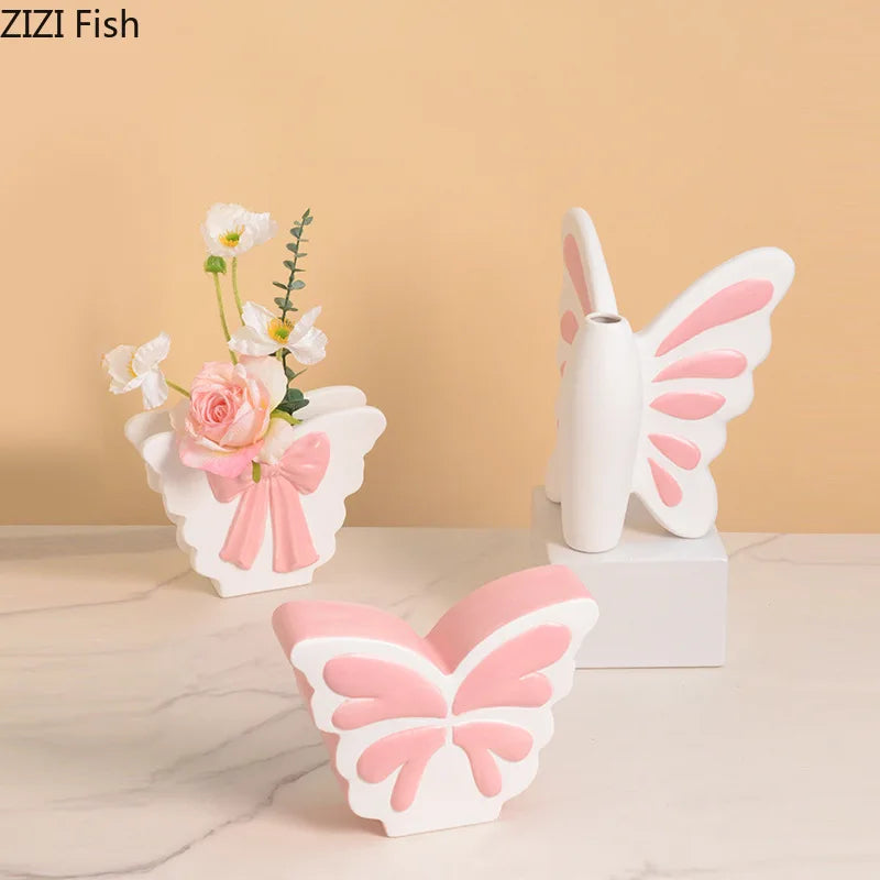 DecorBites™ Butterfly Ceramic Vase for Table Decor and Flower Arrangement