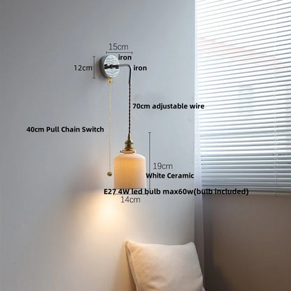 DecorBites™ Ceramic LED Wall Sconce Pull Chain Switch, Modern Nordic Bathroom Mirror Light