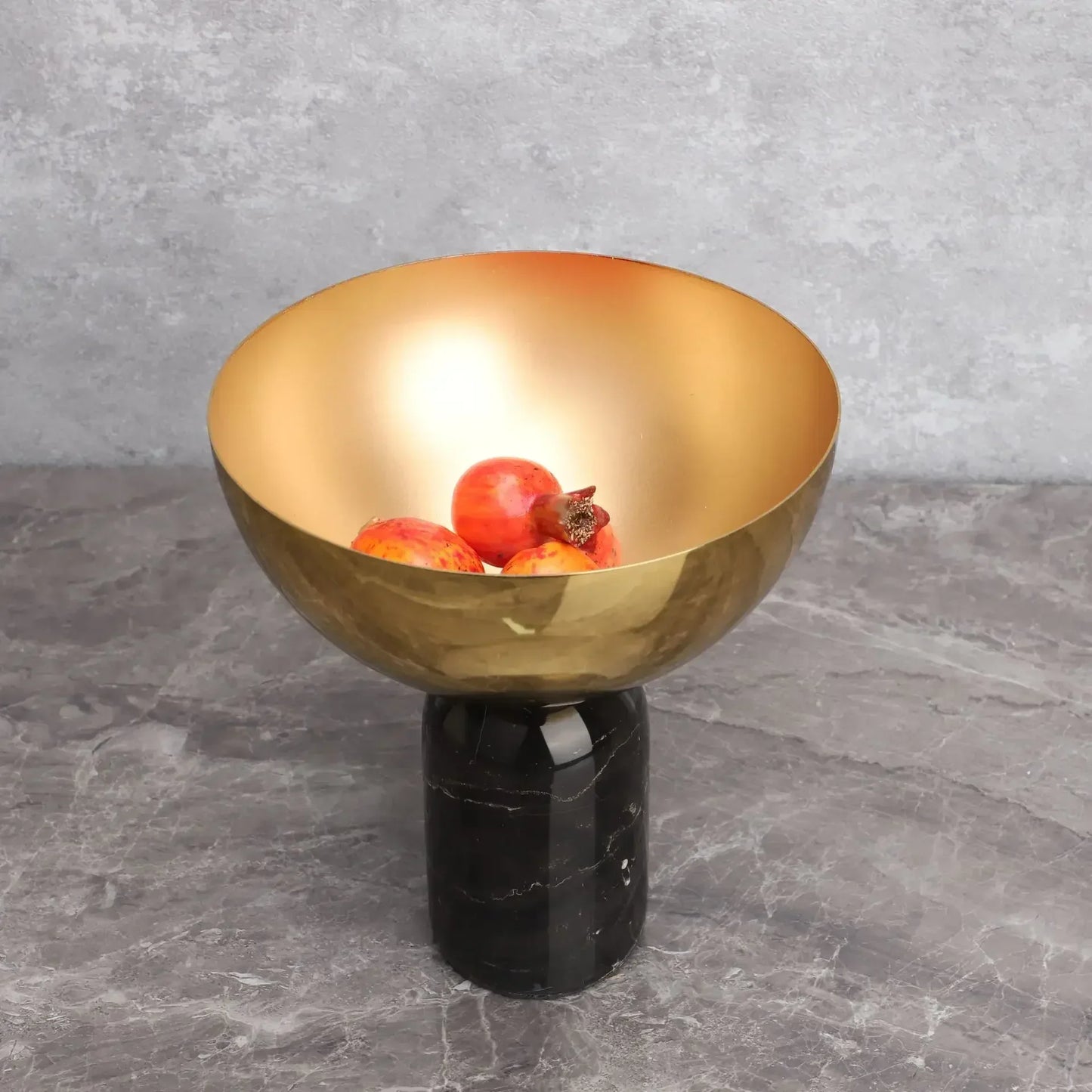 DecorBites™ Golden Fruit Bowl Metal Handicraft with Marble Base Storage Container Tray