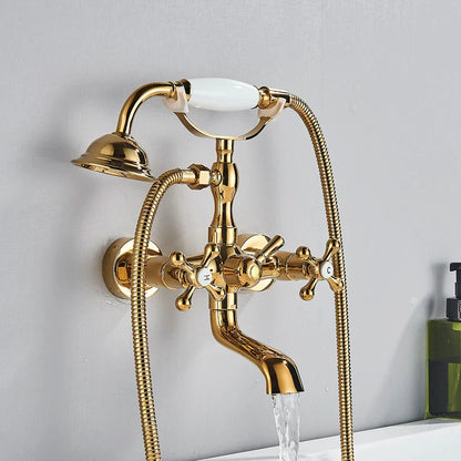 DecorBites™ Golden Black Bathtub Faucet with Hand Shower and Rotate Spout