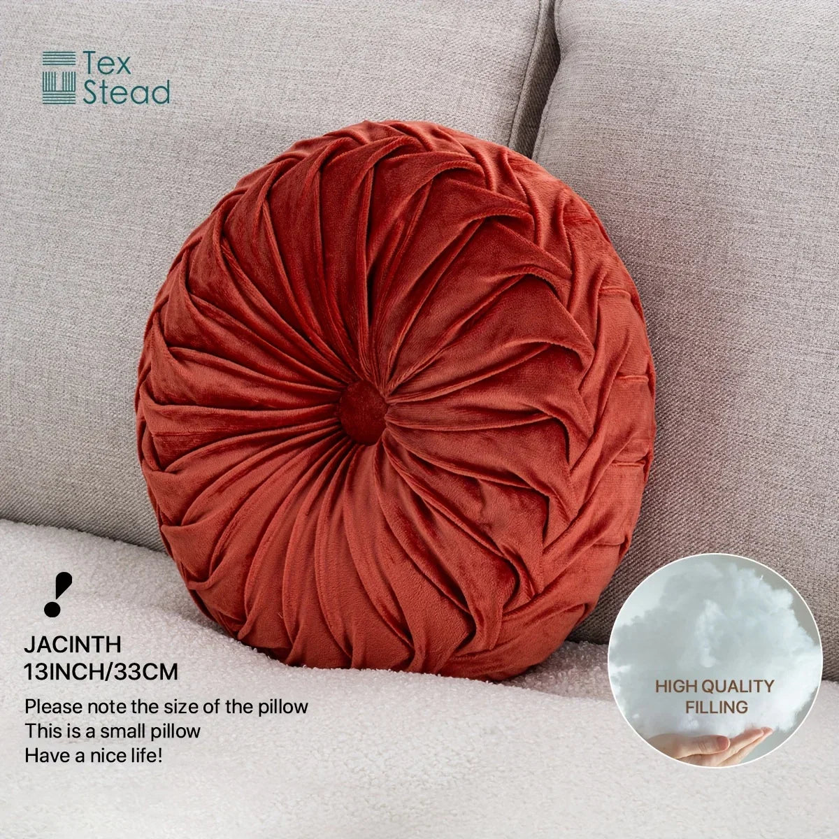 Decobites Velvet Pumpkin Round Cushion for Couch, Bed, Sofa, Chair - Decorative 3D Design