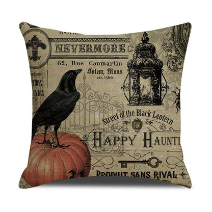 DecorBites™ Halloween Pillowcase Set - Festive Sofa Cushion Covers with Pumpkin Cat Witch Hat Print.