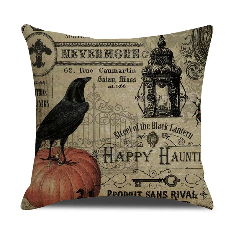 Decorbites™ Halloween-Kissenbezug-Set – Festive Bezüge für Sofakissen mit Druck von Kürbis, Katze und Hexenhut.
