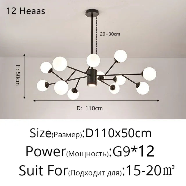 ثريا DecorBites™ الزجاجية الحديثة على شكل فرع - تصميم ماجيك بين لغرفة المعيشة