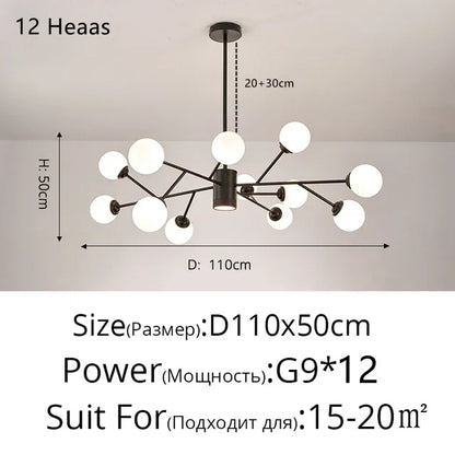 ثريا DecorBites™ الزجاجية الحديثة على شكل فرع - تصميم ماجيك بين لغرفة المعيشة