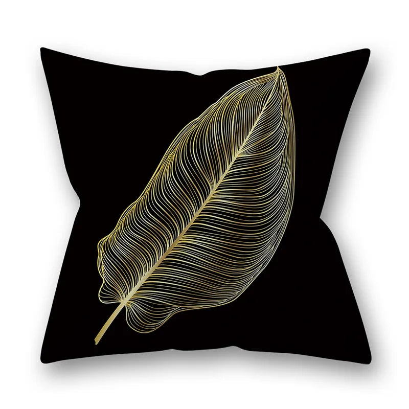 Fundas de almohada de 45x45 cm con diseño de hojas doradas de DecorBites™ - Decoración nórdica para sofá negro