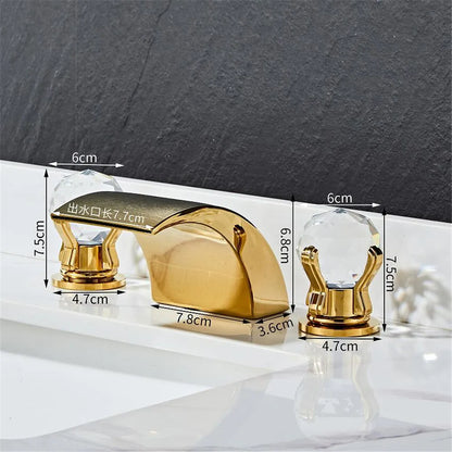 DecorBites™ Black Basin Faucet: Brass Gold Crystal Sink Faucet, 3 Hole Waterfall Tap