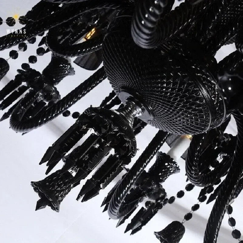 DecorBites™ Black Crystal Chandelier: Luxury Lighting for Villa Hotel, Living Room, Dining Room