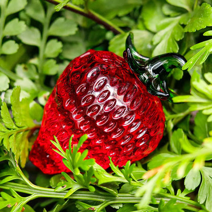 DecorBites™ Figurita de fresa roja de cristal, adorno decorativo en miniatura de fruta de cristal