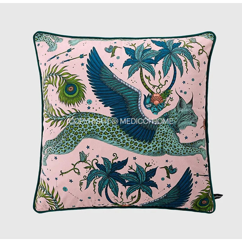 DecorBites™ Coral Lynx Velvet Cushion Cover: Luxury Mystical Animal Theme for Sofa