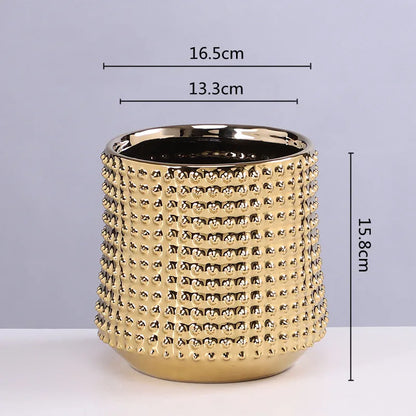 DecorBites™ Gold Ceramic Flower Pot Succulent Vase Terrarium Plant Pots for Home Balcony Decor