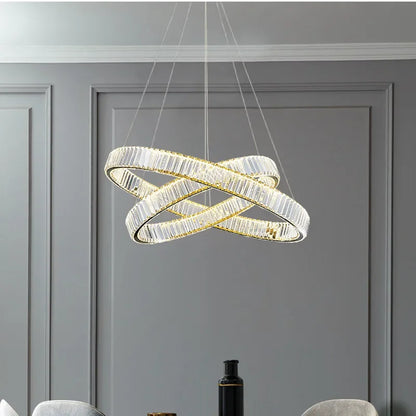 Lámpara de araña LED de cristal DecorBites™: Iluminación colgante moderna de acero para una decoración de vestíbulo lujosa