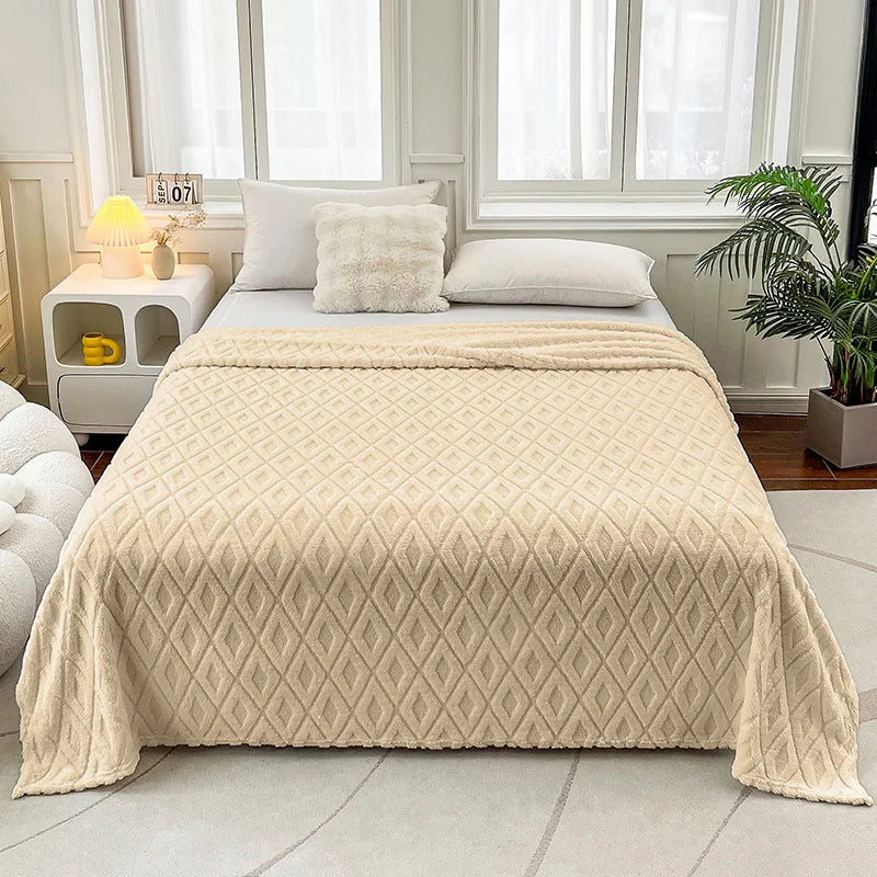 DecorBites™ Diamond Jacquard Coral Fleece Blanket for All Seasons