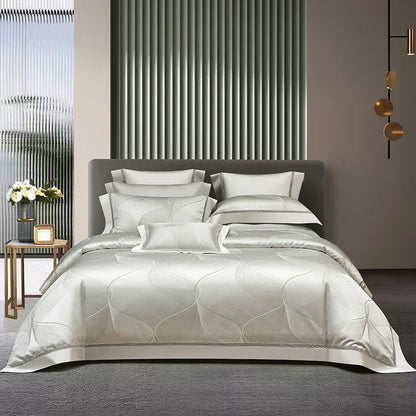 Decobites Luxury European Jacquard Duvet Cover Set with Satin Finish