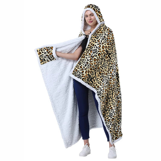 Decobites Leopard Print Warm Wearable Lap Blanket - Soft Flannel Shawl Blanket