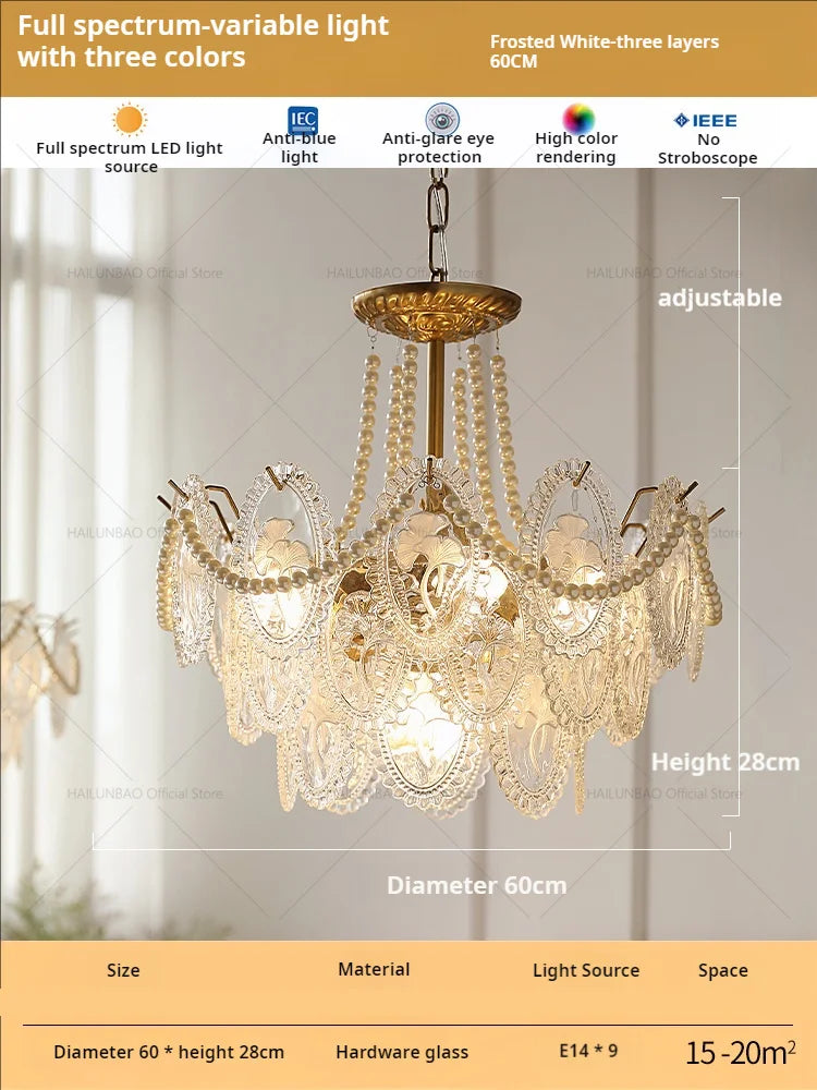 DecorBites™ Glass Dining Room Chandelier: Retro French Style for Living & Master Bedroom