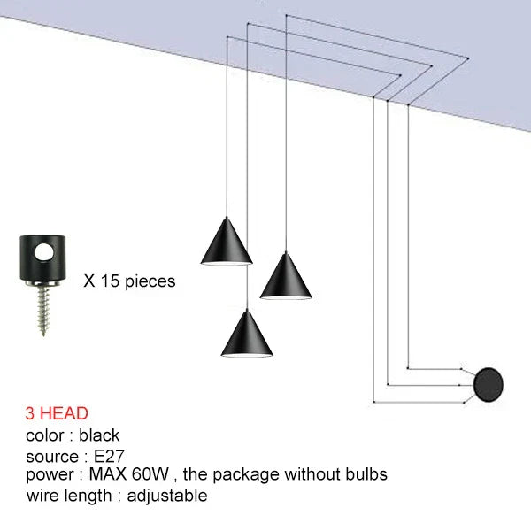 Lámpara colgante LED negra DecorBites™ para decoración moderna de dormitorios y comedores