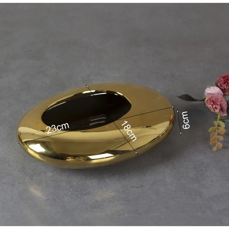 DecorBites™ Silver Cobblestone Ceramic Vase Geometric Oval Flower Pot Home Decor