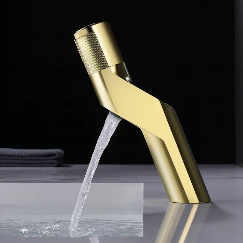 Grifo de Lavabo Decorbites™ Gold Basin: Mezclador de Empuje de Una Palanca para Baño, Material de Latón