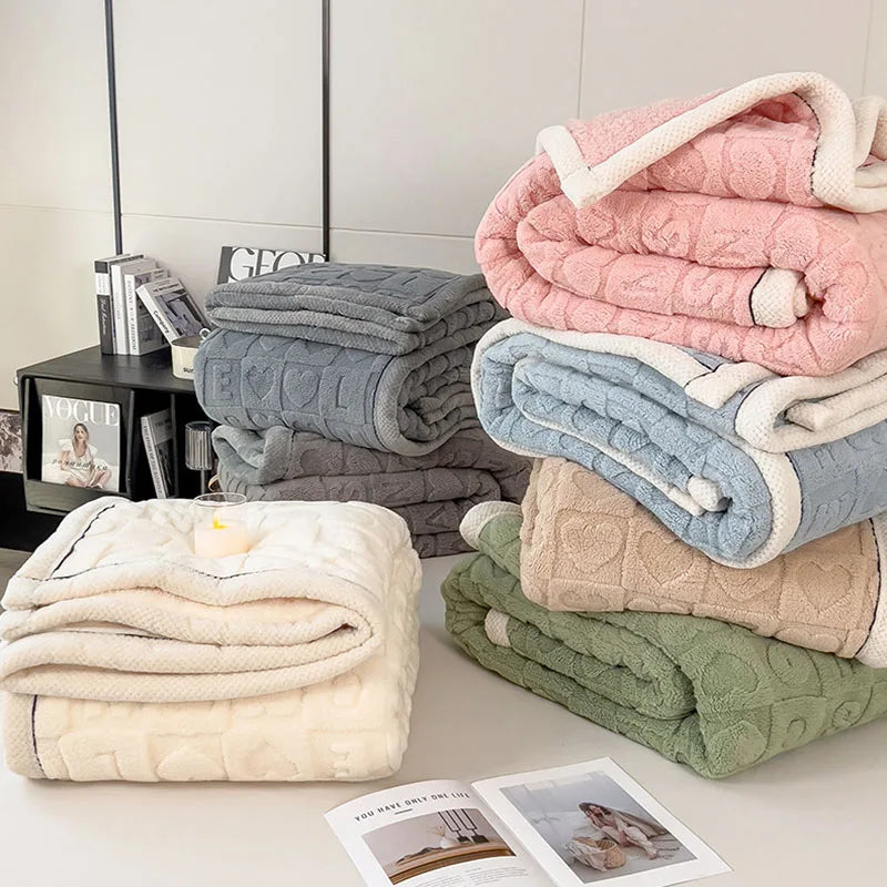 Manta de lana de cordero DecorBites™: Doble cara, grueso forro polar coral, suave y cálida