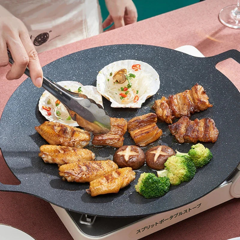DecorBites™ Korean BBQ Grill Pan: Round Non-Stick Outdoor Frying Pan for Camping & Travel