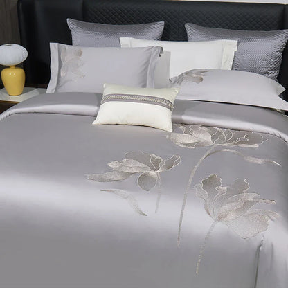 Decobites Luxury Flower Embroidery 1000TC Egyptian Cotton Bedding Set - 4Pcs