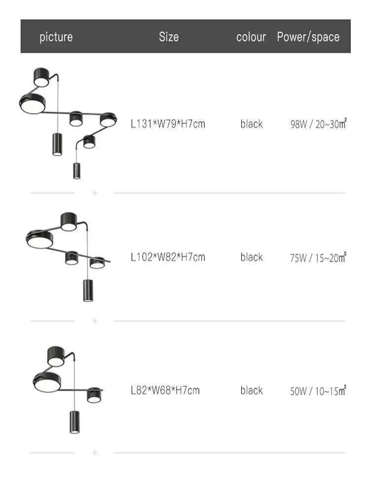 ثريات DecorBites™ LED سوداء اللون لغرفة المعيشة وغرفة الطعام وغرفة النوم والصالة والمطبخ: إضاءة داخلية حديثة وبسيطة