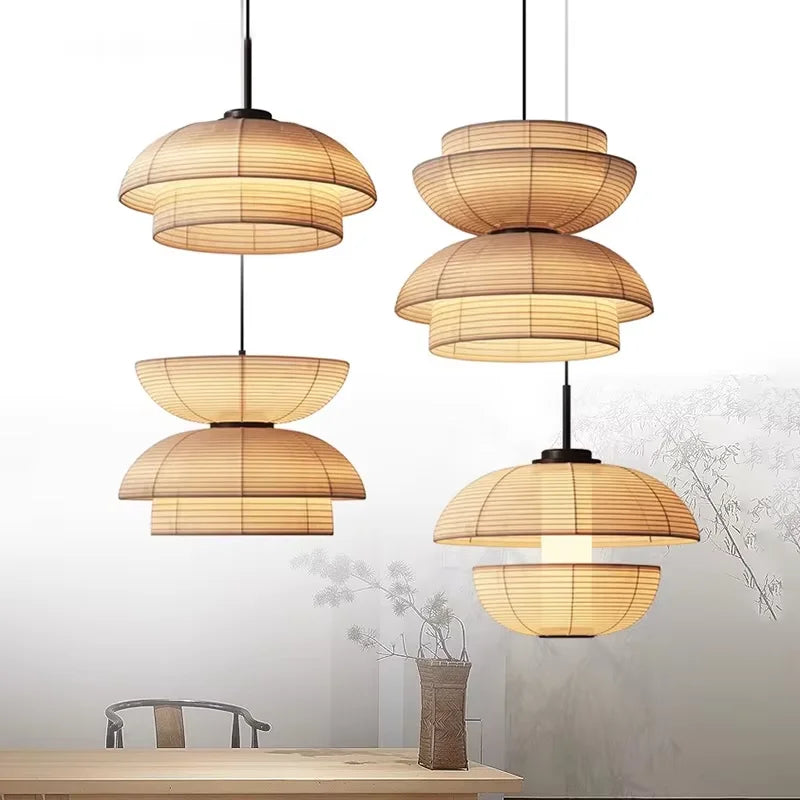 DecorBites™ Japanese Wabi Sabi Fabric Pendant Light: Traditional and Creative Lighting for Dining Room
