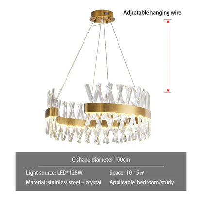 Lámpara colgante LED DecorBites™ en forma de S de metal dorado para salas de estar, dormitorios y hoteles de lujo.
