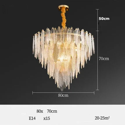 Gold Glass Pendant Chandelier 2-Tier 100cm
