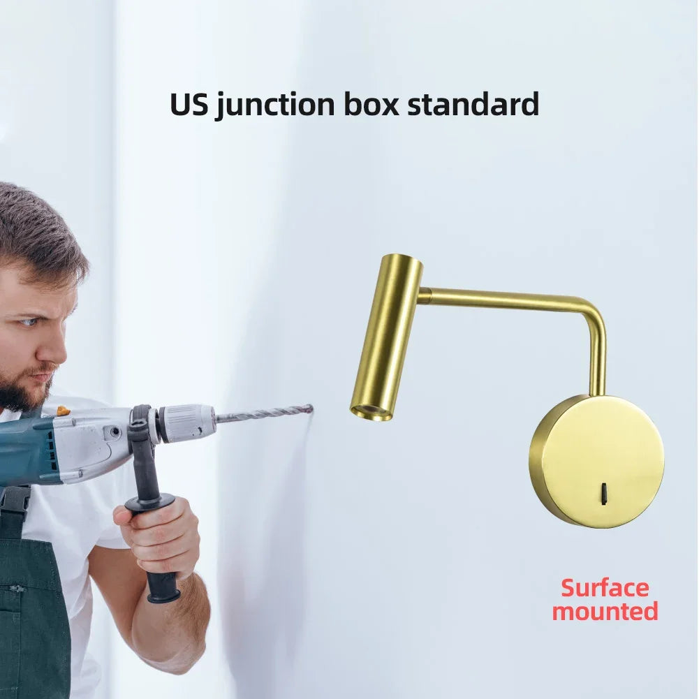 Aplique de pared LED dorado DecorBites™ de 9 W con interruptor para interiores, dormitorio o sala de estar.