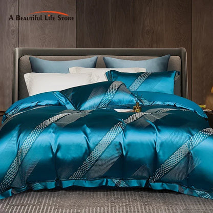 Decobites 1000TC Egyptian Cotton Satin Jacquard Patchwork Bedding Set - Full Queen King Size