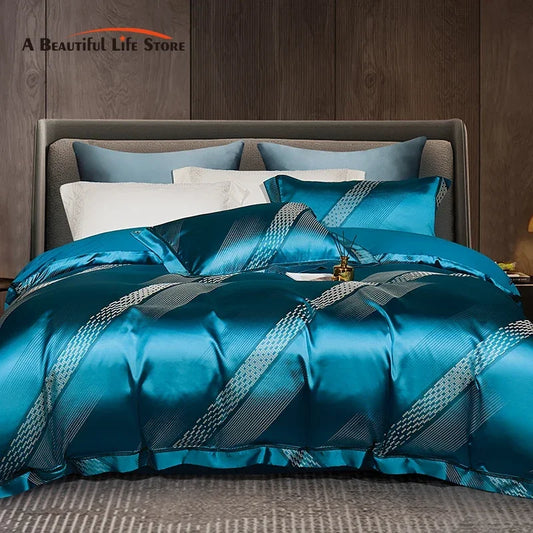 DecorBites™ 1000TC Egyptian Cotton Satin Jacquard Patchwork Bedding Set - Full Queen King Size