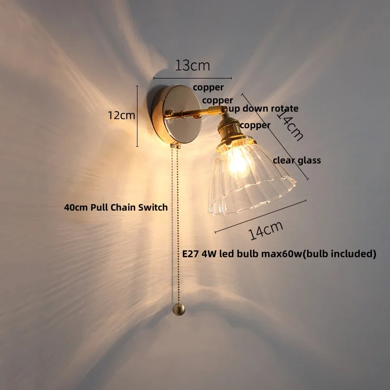DecorBites™ Glass Rotate Copper LED Wall Sconce - Modern Nordic Bedroom Study Lamp