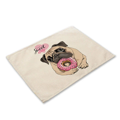 DecorBites™ Cute Dog Linen Dining Mats Coasters 42*32cm Home Decor