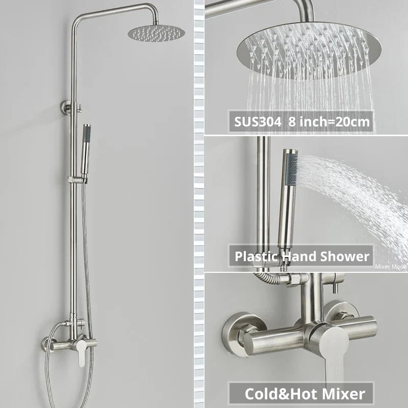 مجموعة صنبور دش DecorBites™ الأسود مع رأس دش مطري وصنبور خلاط مثبت على الحائط