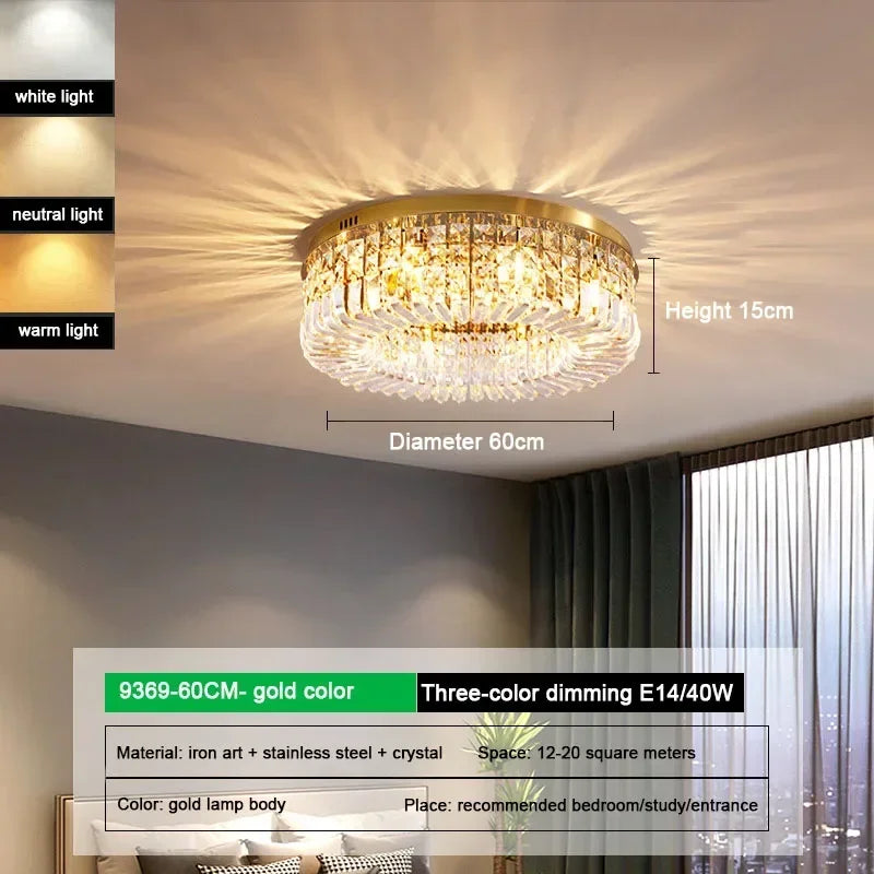 DecorBites™ Crystal Glass Round LED Ceiling Light - Luxury Indoor Lighting Solution