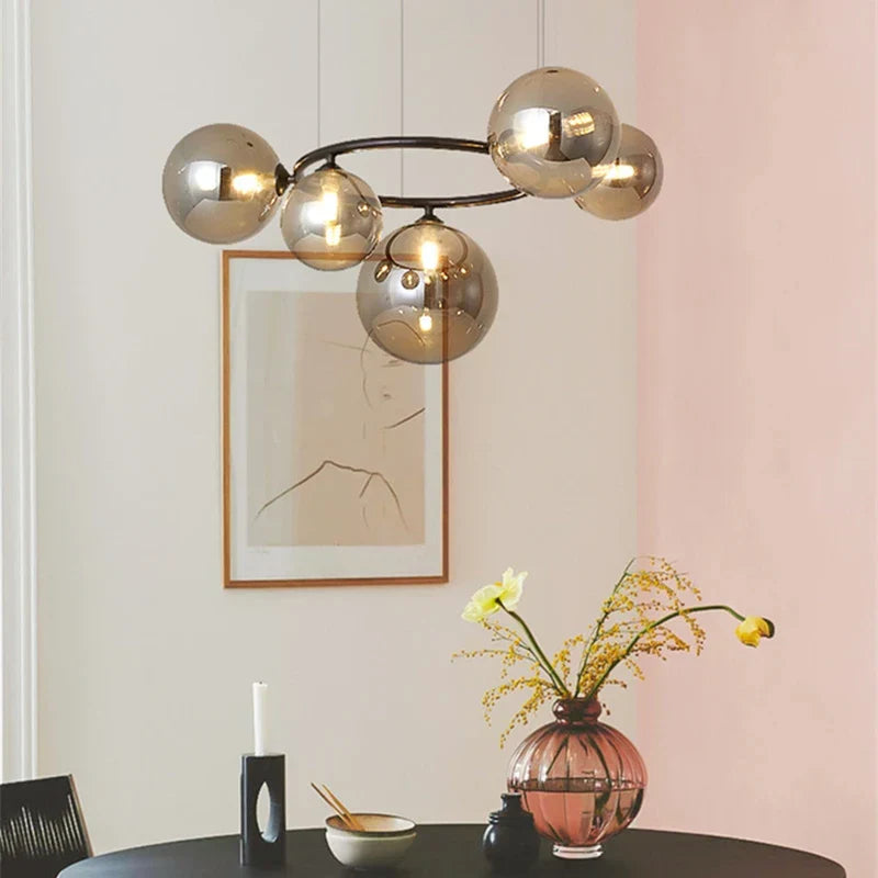 DecorBites™ Black Magic Bean Ceiling Chandelier with Golden Lamp Body Glass Pendant Light