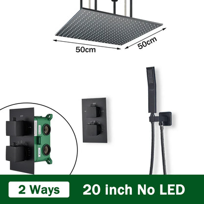 DecorBites™ Black Brass Thermostatic Shower Faucet with Ceiling Rainfall Shower Head